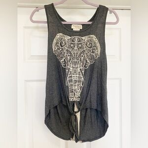 NWT Moonchild Women's Gray Elephant Graphic Rayon Racerback Top in Size Large